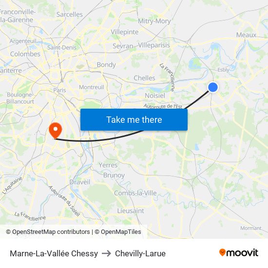 Marne-La-Vallée Chessy to Chevilly-Larue map