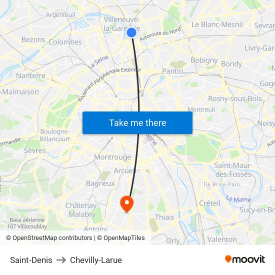Saint-Denis to Chevilly-Larue map