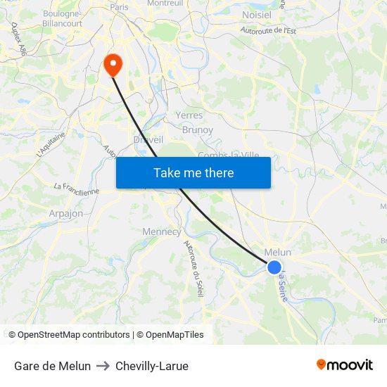 Gare de Melun to Chevilly-Larue map