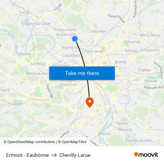 Ermont - Eaubonne to Chevilly-Larue map