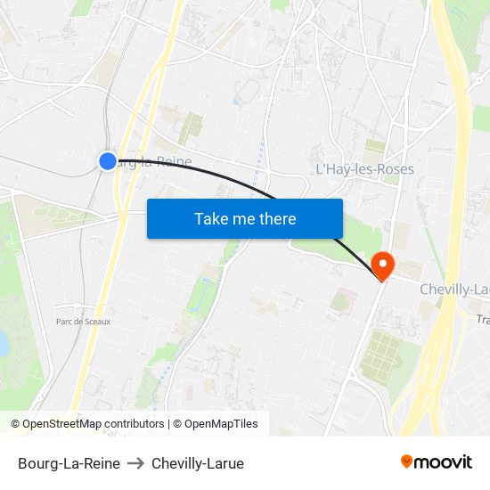 Bourg-La-Reine to Chevilly-Larue map