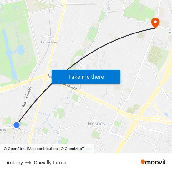 Antony to Chevilly-Larue map