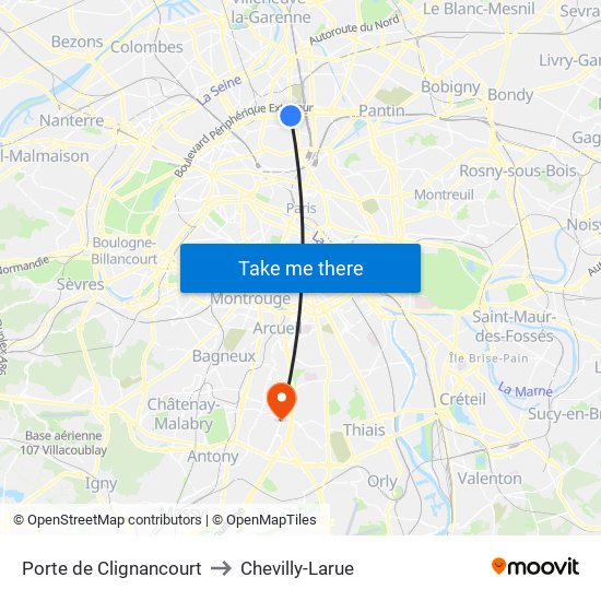 Porte de Clignancourt to Chevilly-Larue map
