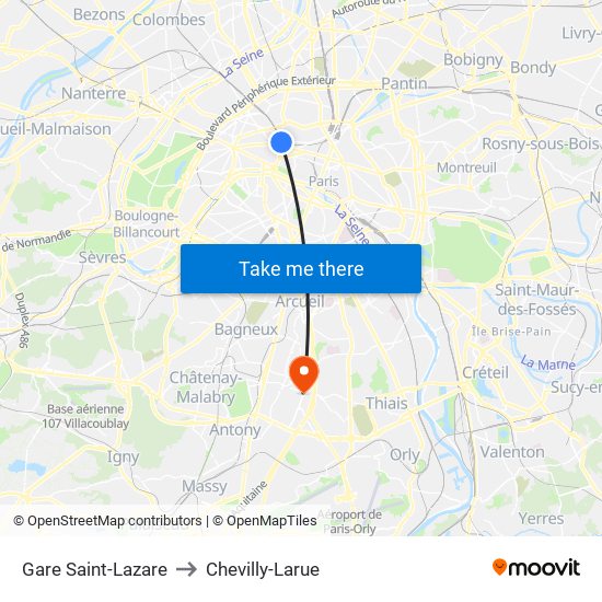 Gare Saint-Lazare to Chevilly-Larue map