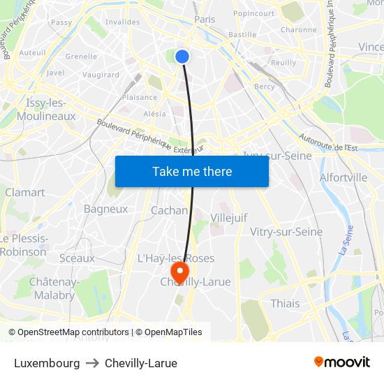 Luxembourg to Chevilly-Larue map