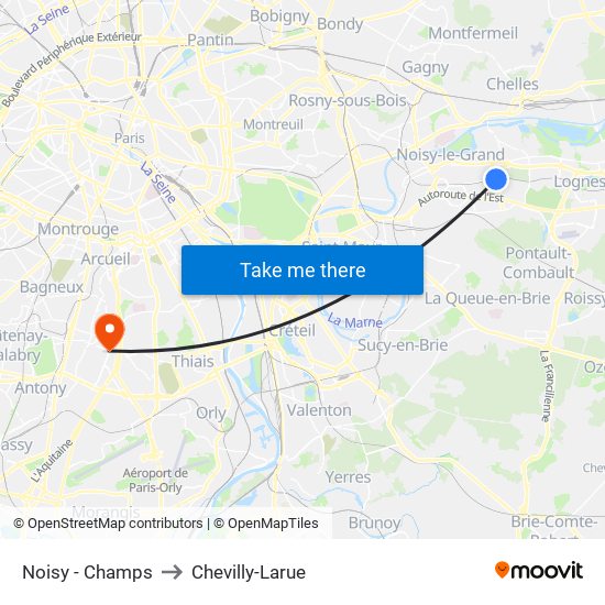 Noisy - Champs to Chevilly-Larue map