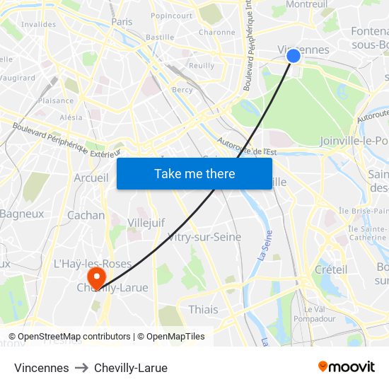 Vincennes to Chevilly-Larue map