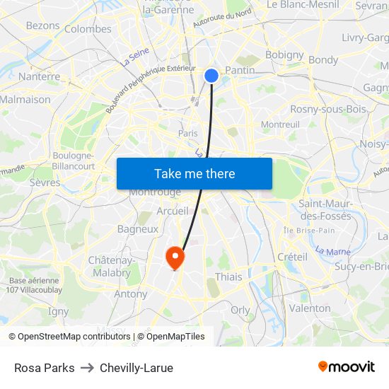 Rosa Parks to Chevilly-Larue map