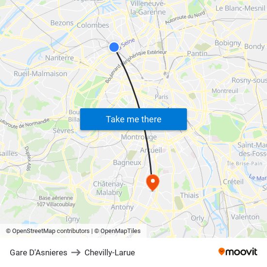 Gare D'Asnieres to Chevilly-Larue map