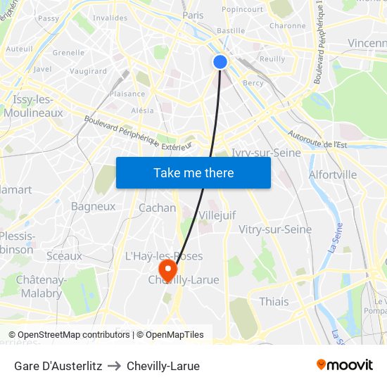 Gare D'Austerlitz to Chevilly-Larue map