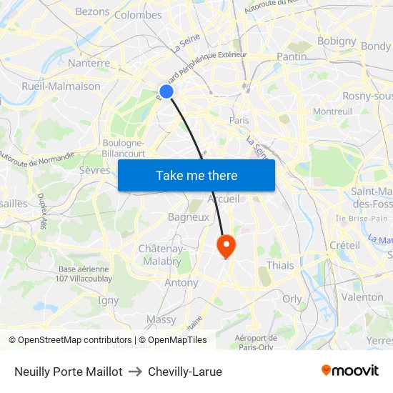 Neuilly Porte Maillot to Chevilly-Larue map