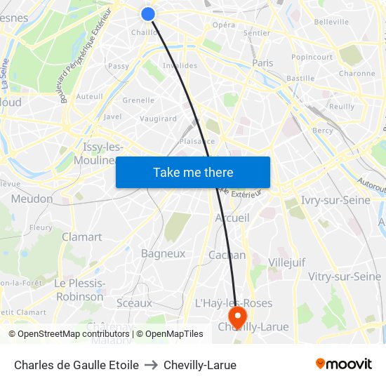 Charles de Gaulle Etoile to Chevilly-Larue map