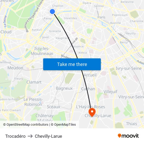 Trocadéro to Chevilly-Larue map