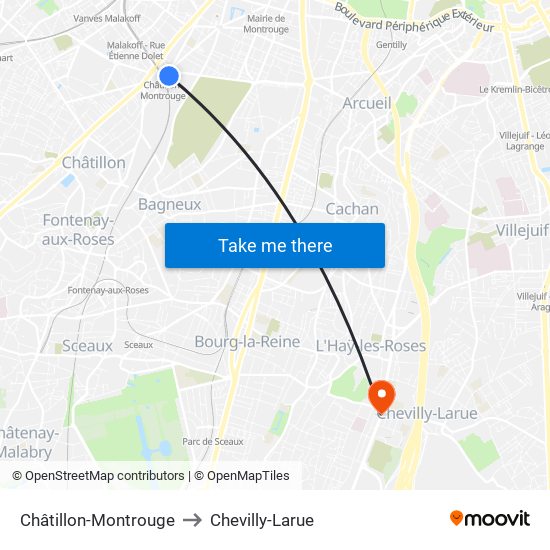 Châtillon-Montrouge to Chevilly-Larue map