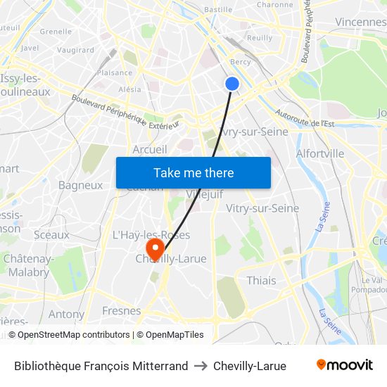 Bibliothèque François Mitterrand to Chevilly-Larue map