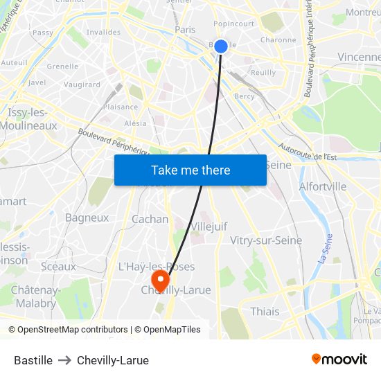 Bastille to Chevilly-Larue map