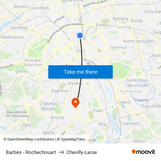 Barbès - Rochechouart to Chevilly-Larue map