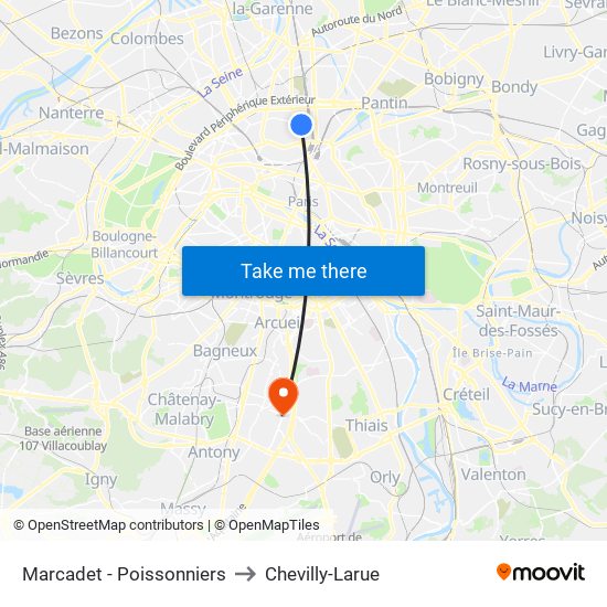 Marcadet - Poissonniers to Chevilly-Larue map