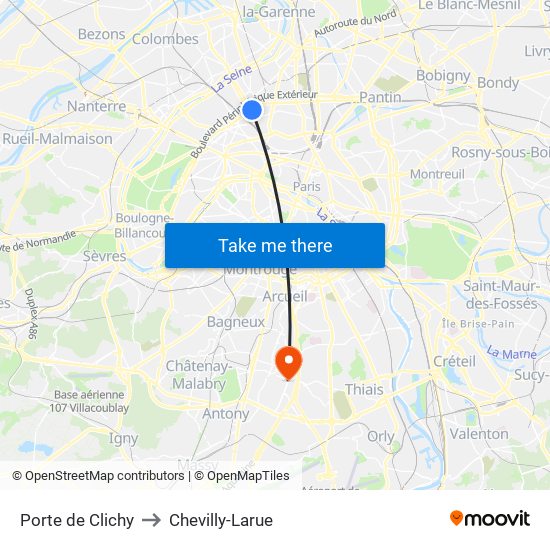 Porte de Clichy to Chevilly-Larue map