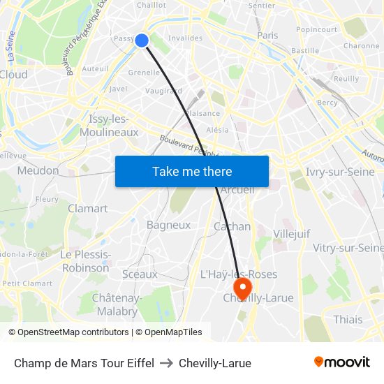 Champ de Mars Tour Eiffel to Chevilly-Larue map