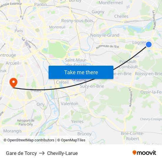 Gare de Torcy to Chevilly-Larue map