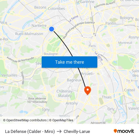 La Défense (Calder - Miro) to Chevilly-Larue map