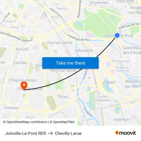 Joinville-Le-Pont RER to Chevilly-Larue map