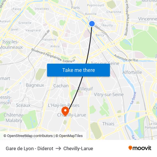 Gare de Lyon - Diderot to Chevilly-Larue map