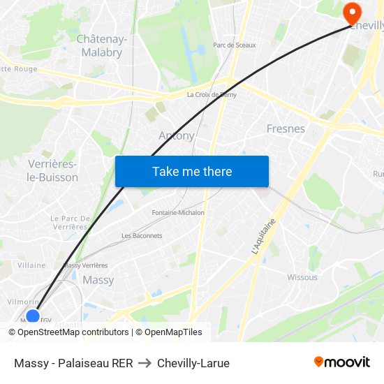 Massy - Palaiseau RER to Chevilly-Larue map