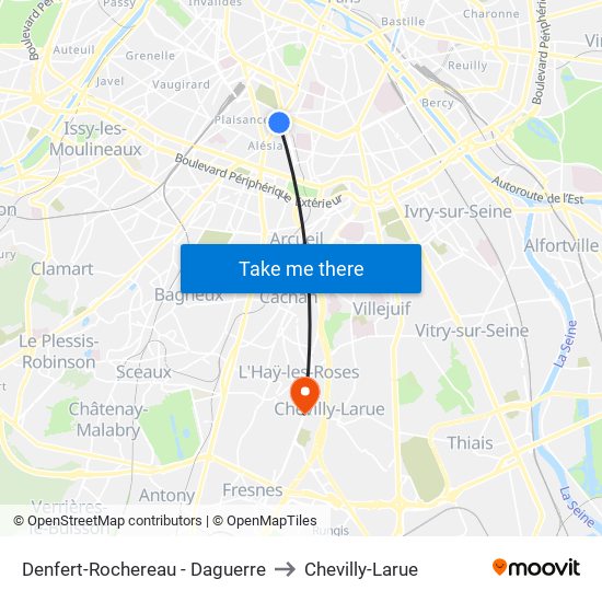 Denfert-Rochereau - Daguerre to Chevilly-Larue map