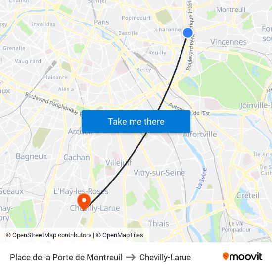 Place de la Porte de Montreuil to Chevilly-Larue map