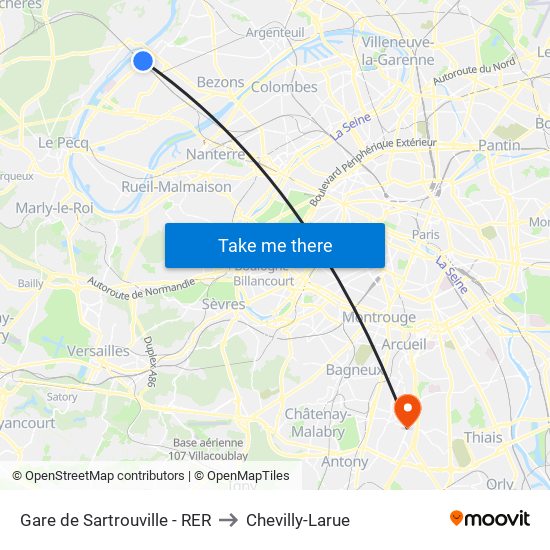 Gare de Sartrouville - RER to Chevilly-Larue map