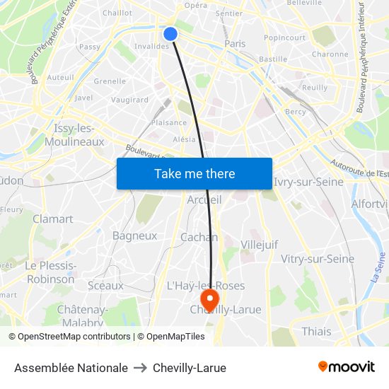 Assemblée Nationale to Chevilly-Larue map
