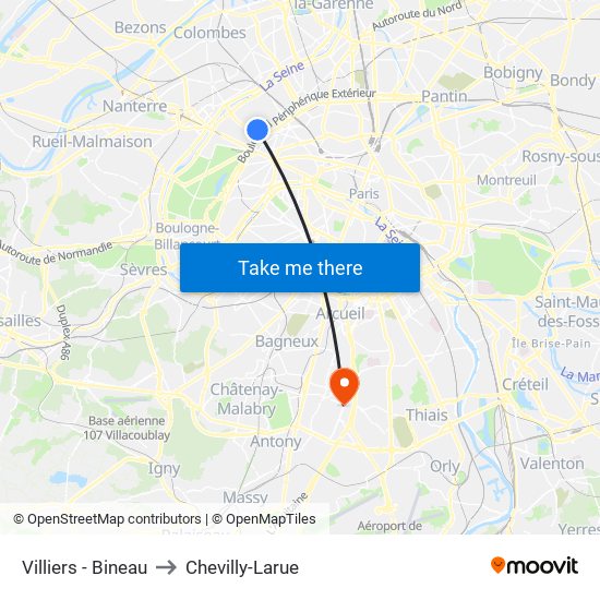 Villiers - Bineau to Chevilly-Larue map
