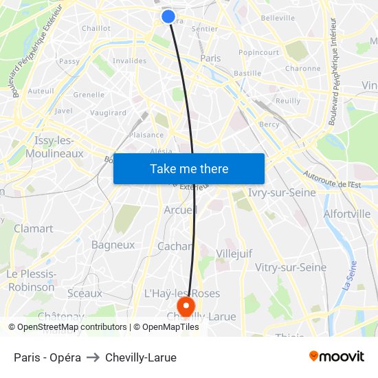 Paris - Opéra to Chevilly-Larue map