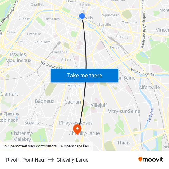 Rivoli - Pont Neuf to Chevilly-Larue map