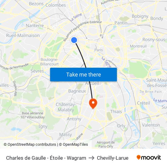 Charles de Gaulle - Étoile - Wagram to Chevilly-Larue map