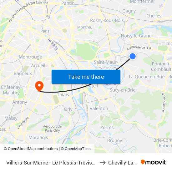 Villiers-Sur-Marne - Le Plessis-Trévise RER to Chevilly-Larue map
