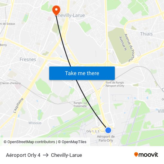 Aéroport Orly 4 to Chevilly-Larue map