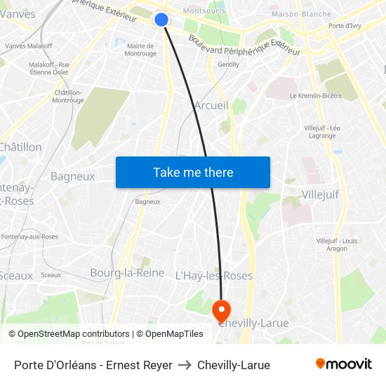 Porte D'Orléans - Ernest Reyer to Chevilly-Larue map