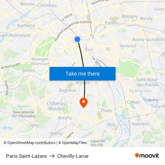 Paris Saint-Lazare to Chevilly-Larue map
