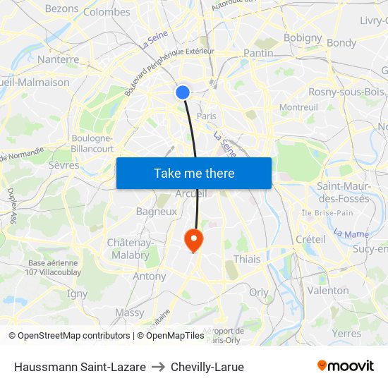 Haussmann Saint-Lazare to Chevilly-Larue map