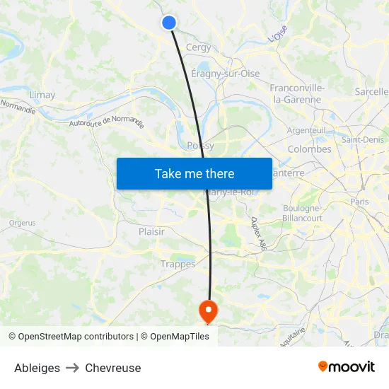 Ableiges to Chevreuse map
