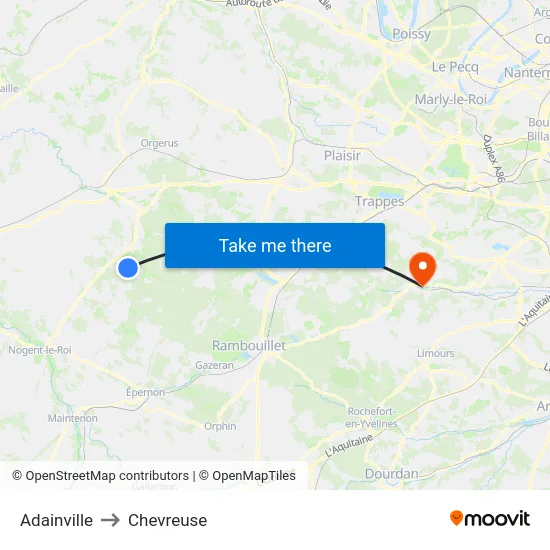 Adainville to Chevreuse map