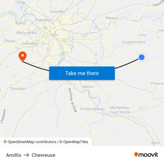 Amillis to Chevreuse map