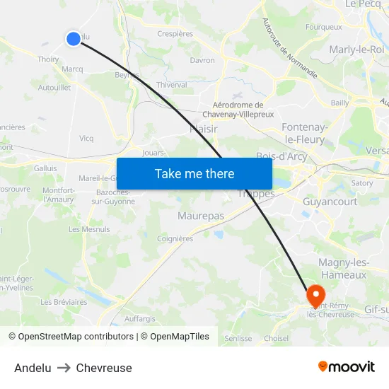 Andelu to Chevreuse map