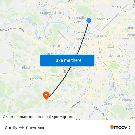 Andilly to Chevreuse map