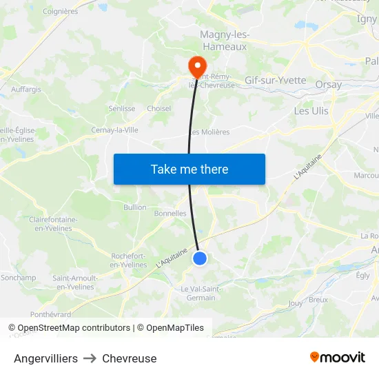 Angervilliers to Chevreuse map