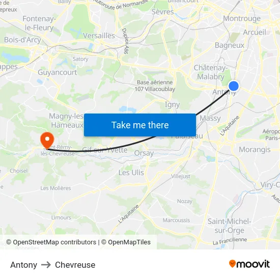 Antony to Chevreuse map
