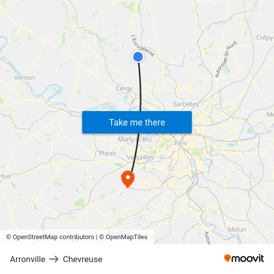 Arronville to Chevreuse map